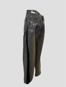 Foil stamping denim pants(Blue Brown)