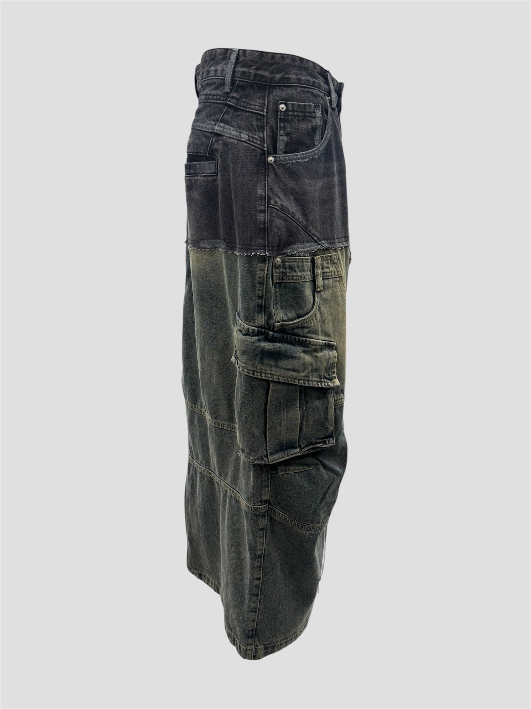 Panelled denim Skirt（Black Blue）