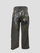 Foil stamping denim pants(Blue Brown)