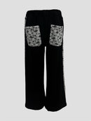 Line lace wide sweat pants(Black)