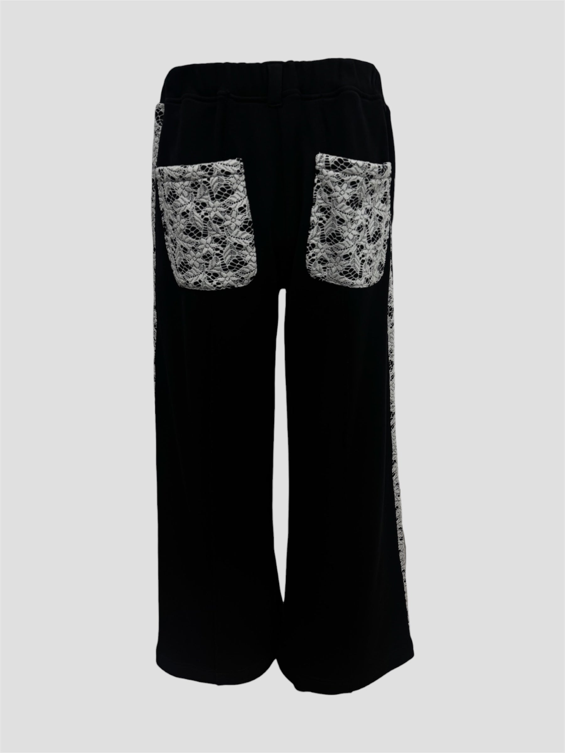 Line lace wide sweat pants(Black)