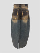 Panelled Denim Skirt(Brown Blue)