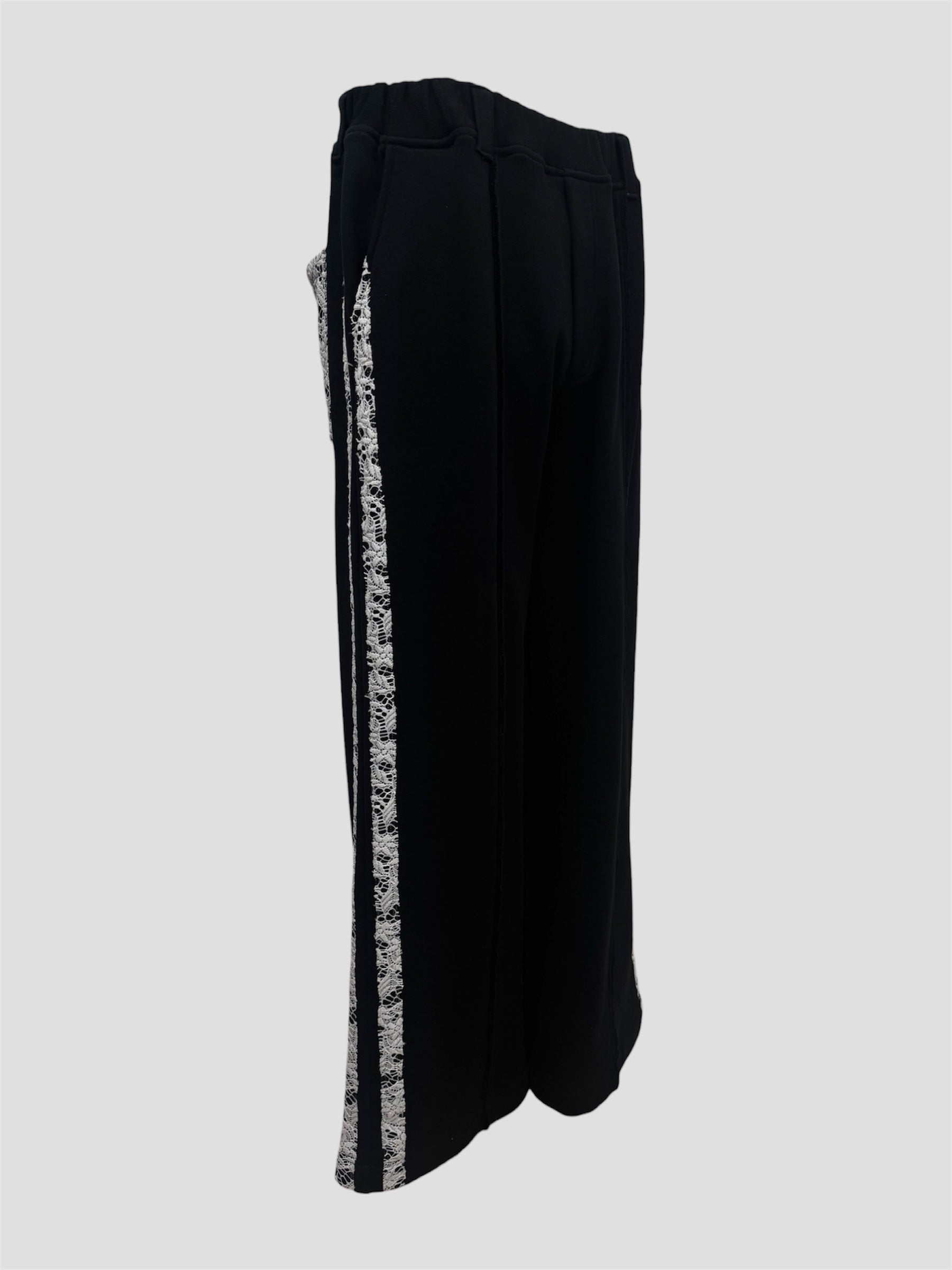 Line lace wide sweat pants(Black)