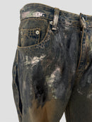Foil stamping denim pants(Blue Brown)