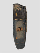 Panelled Denim Skirt(Brown Blue)