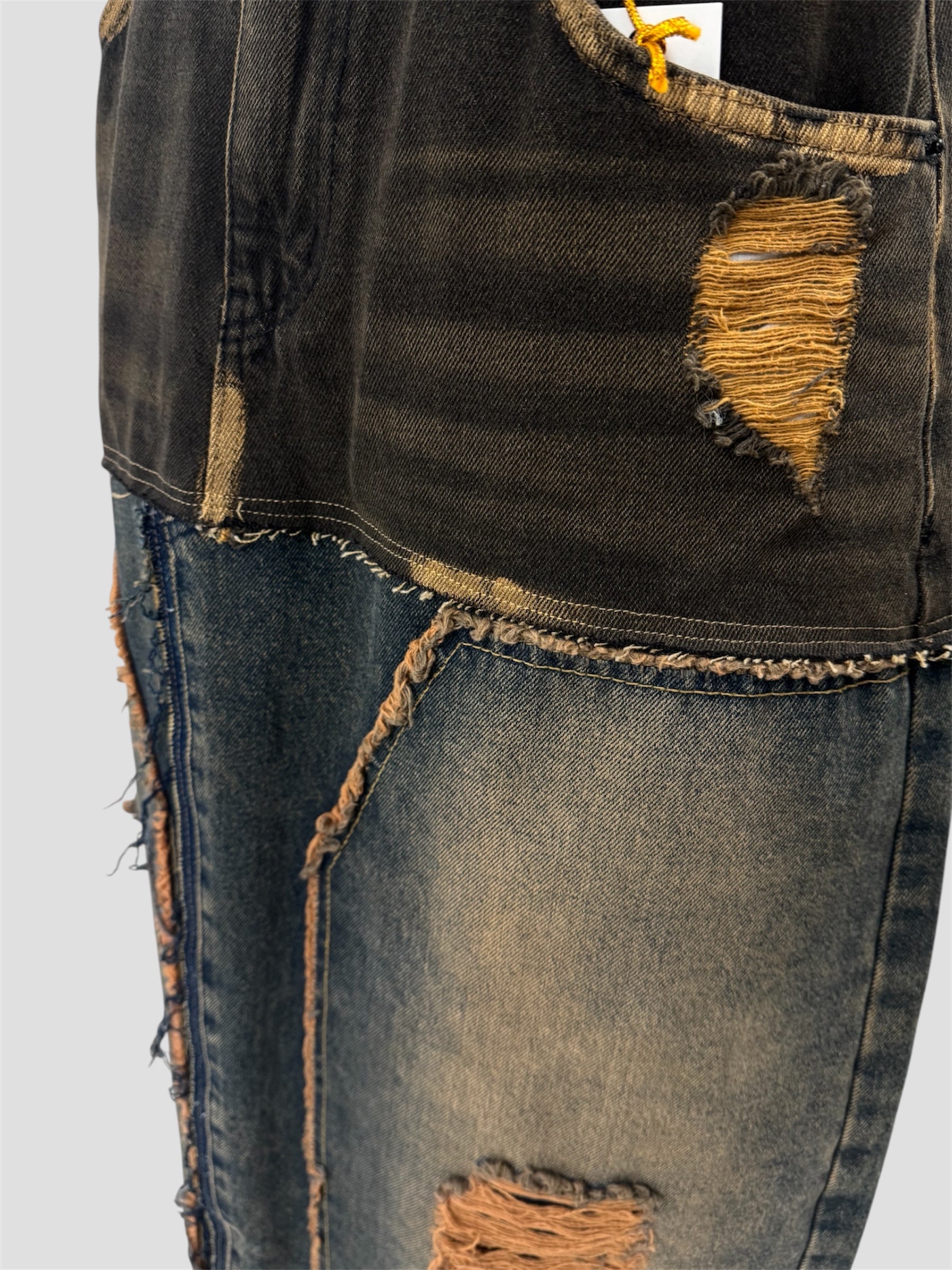 Panelled Denim Skirt(Brown Blue)