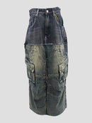 Panelled denim Skirt（Black Blue）