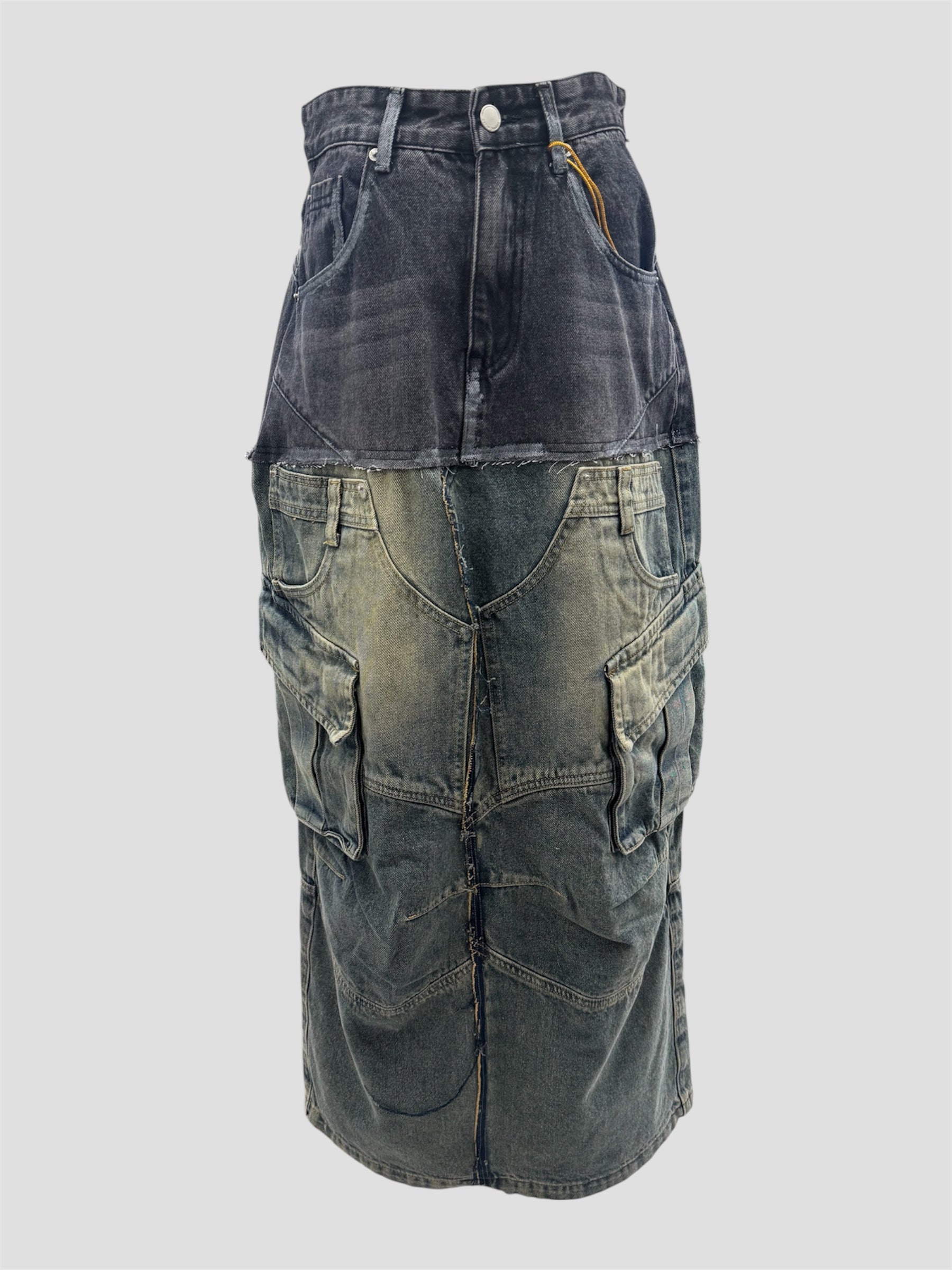 Panelled denim Skirt（Black Blue）