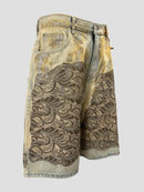 Lace-panelled denim shorts(Sky Blue)