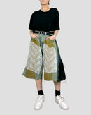 Lace layered denim half pants
