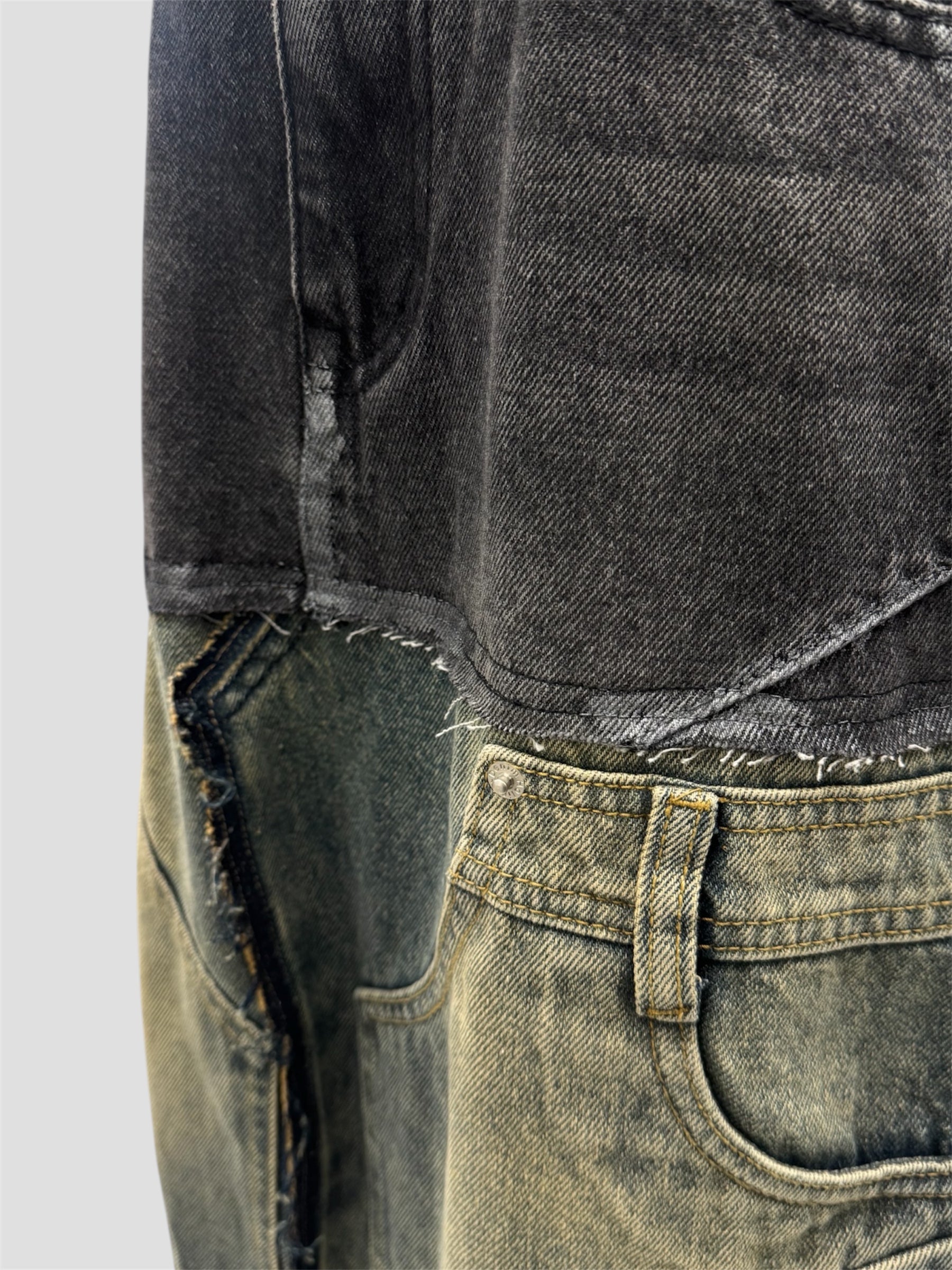 Panelled denim Skirt（Black Blue）