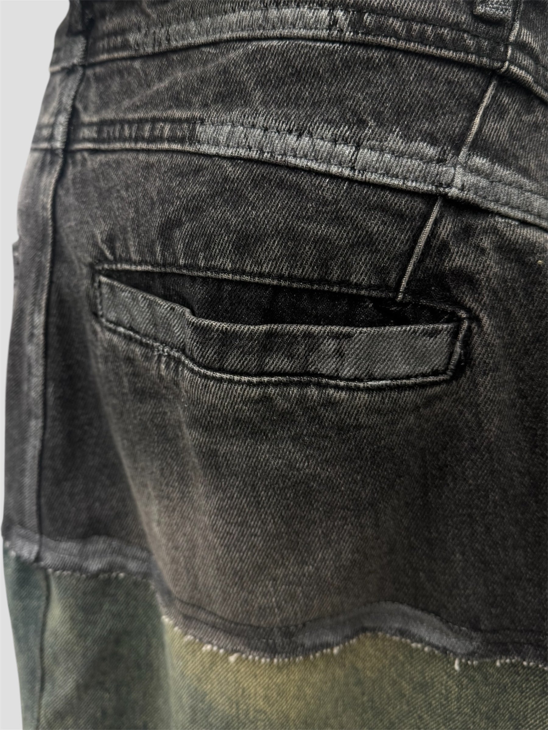 Panelled denim Skirt（Black Blue）