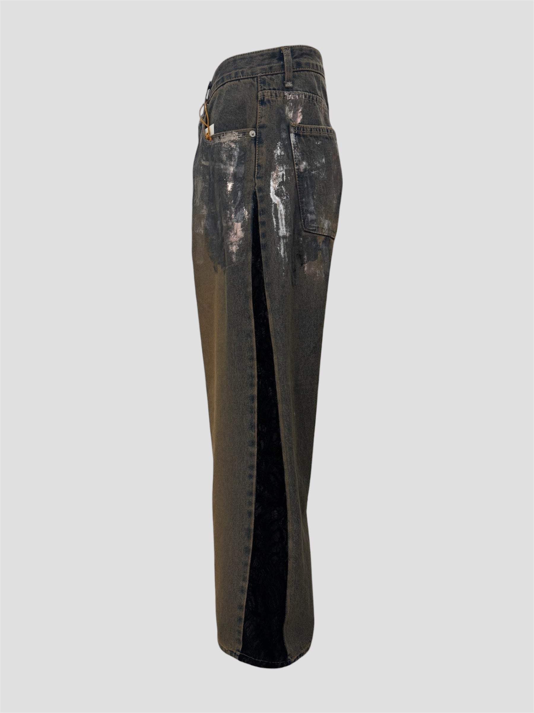 Foil stamping denim pants(Blue Brown)