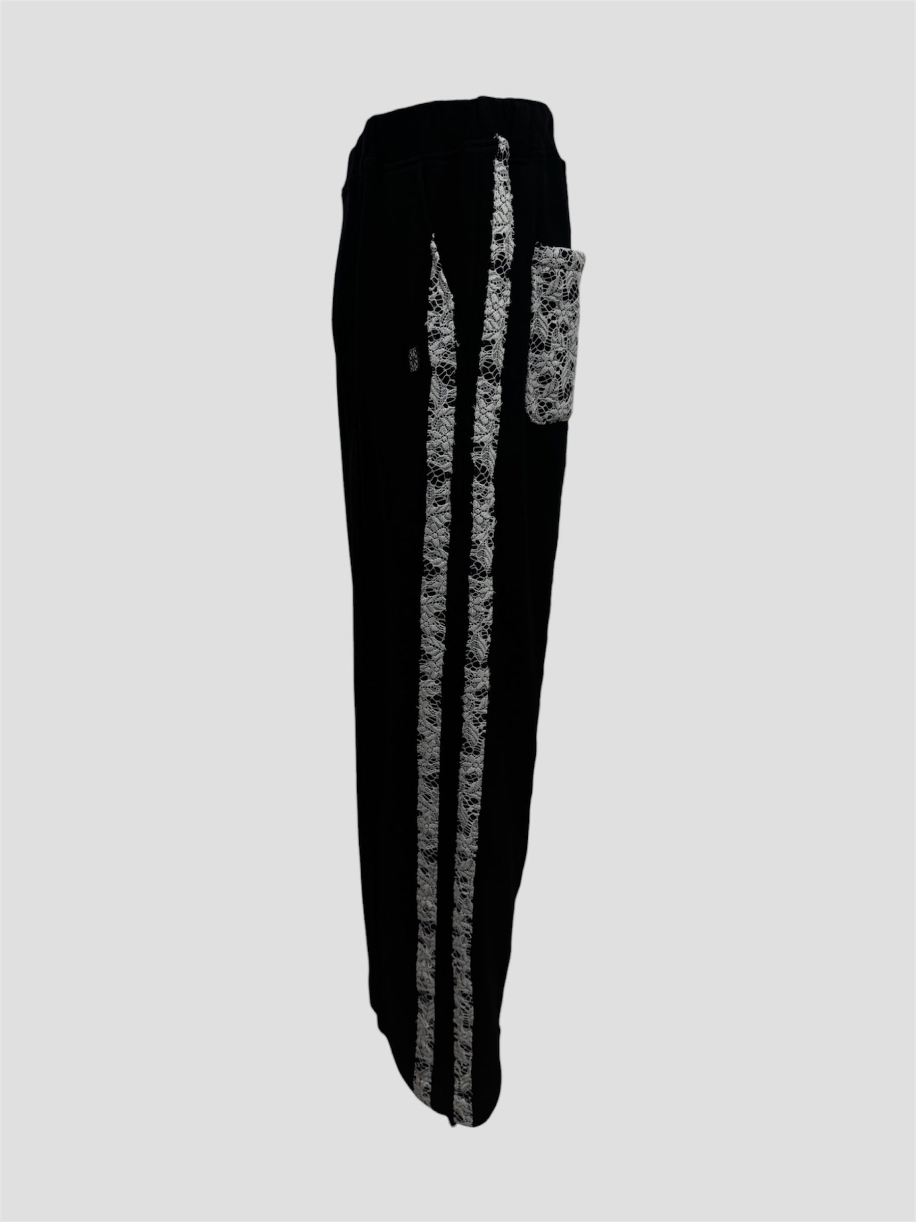 Line lace wide sweat pants(Black)