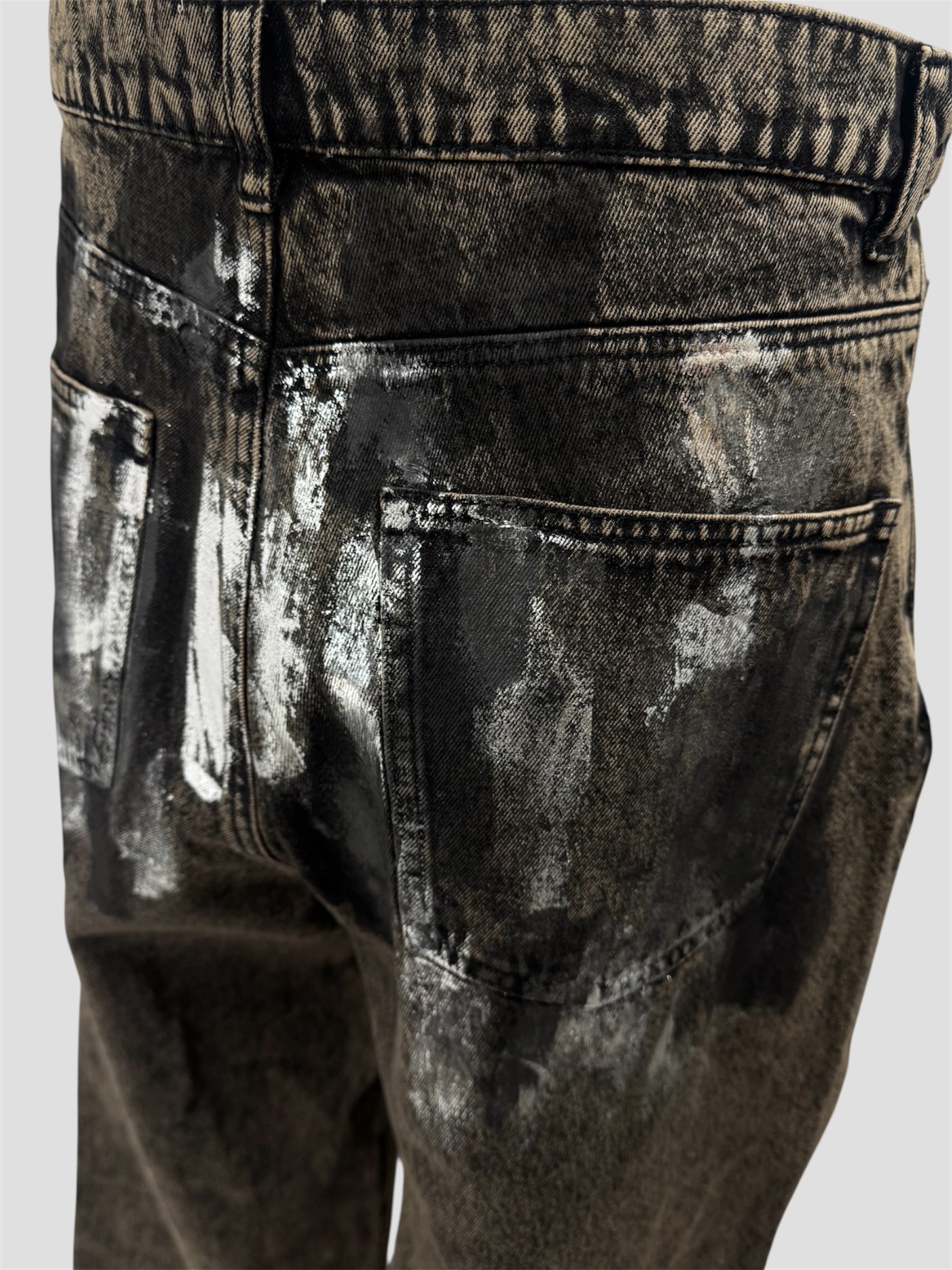 Foil stamping denim pants（Black Brown）