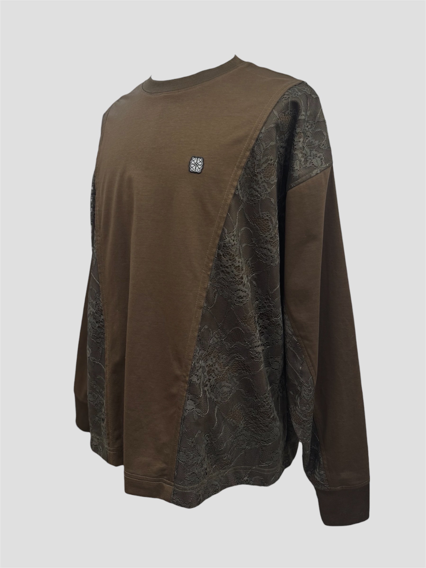 Seam lace mix over size T-shirt(Coffee)