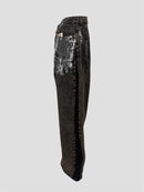 Foil stamping denim pants（Black Brown）