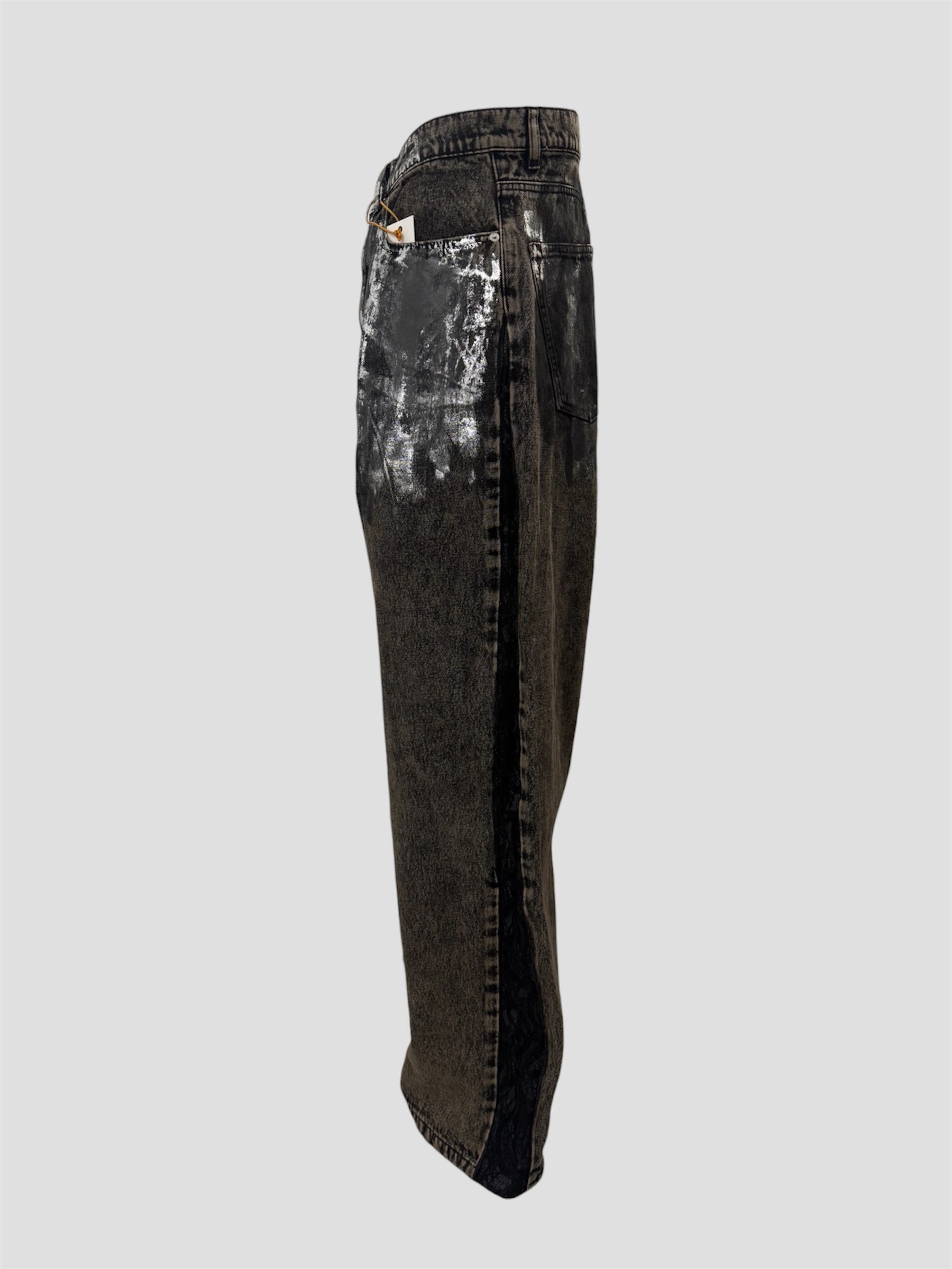 Foil stamping denim pants（Black Brown）