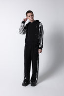 Line lace wide sweat pants(Black)