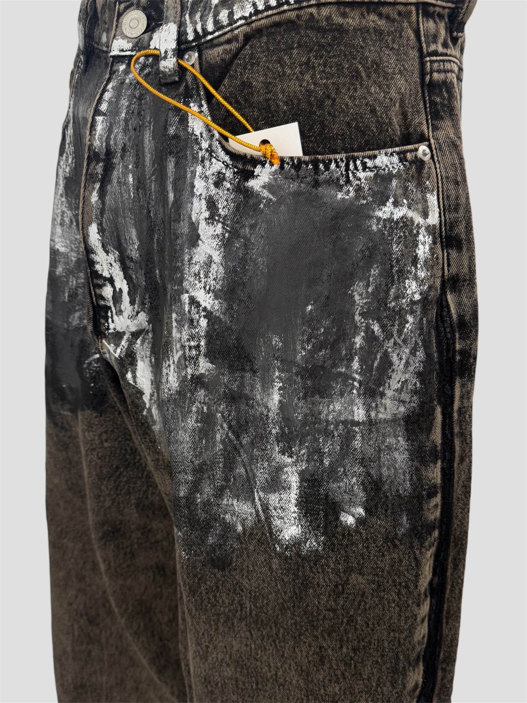 Foil stamping denim pants（Black Brown）