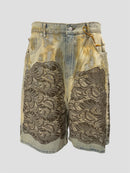 Lace-panelled denim shorts(Sky Blue)