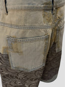 Lace-panelled denim shorts(Sky Blue)
