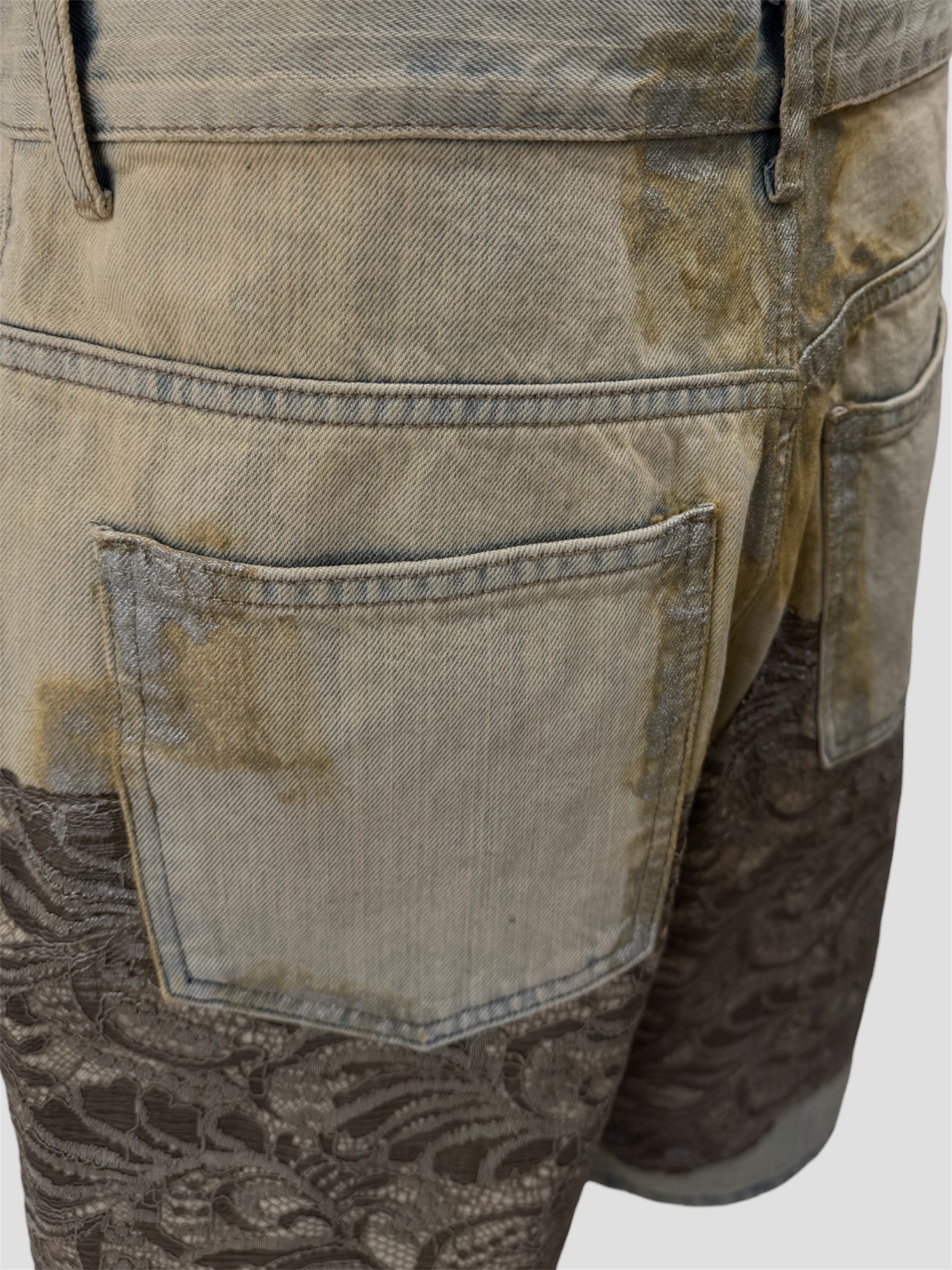 Lace-panelled denim shorts(Sky Blue)
