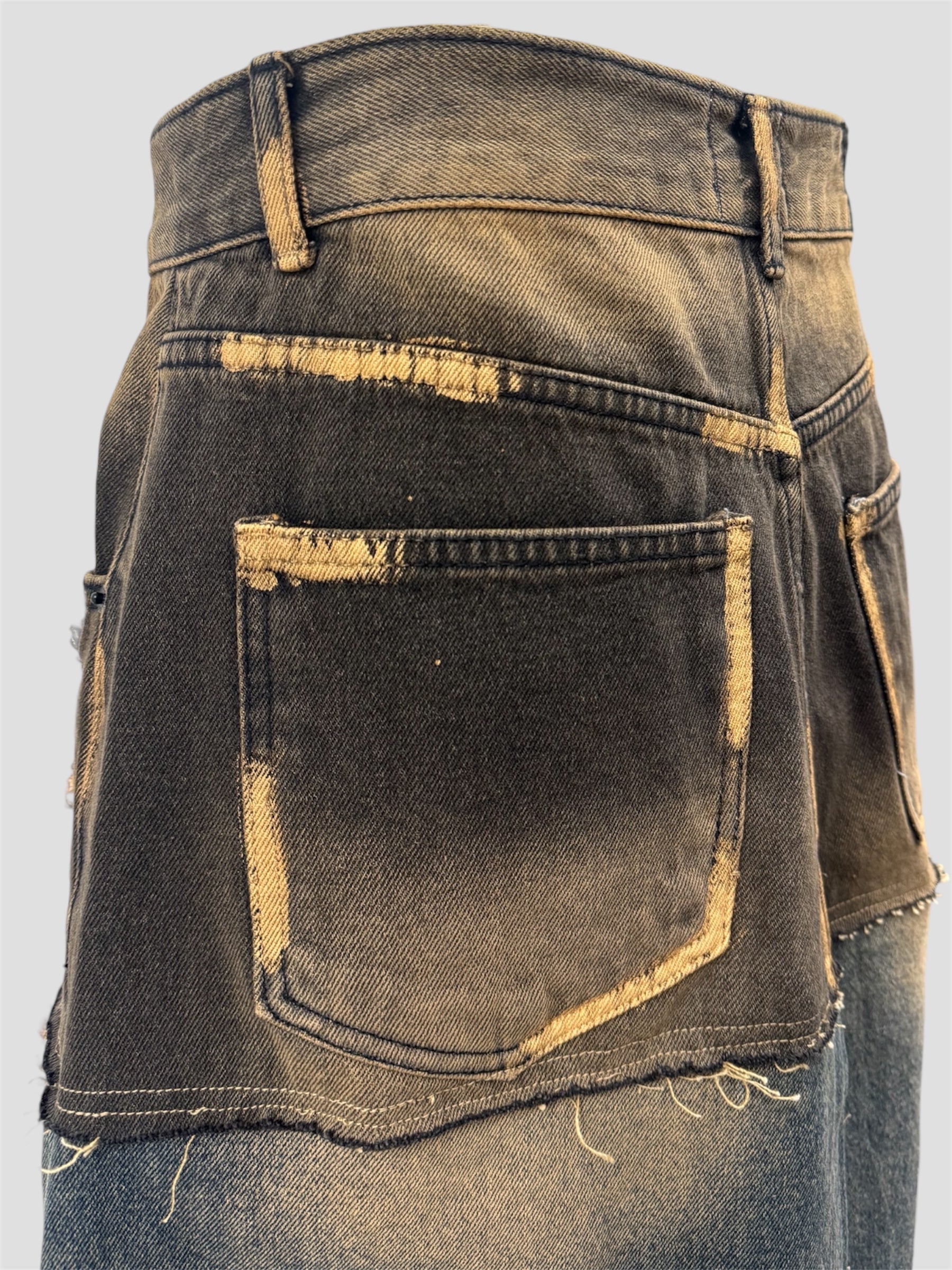Panelled Denim Skirt(Brown Blue)