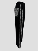 Line lace wide sweat pants(Black)