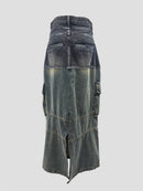Panelled denim Skirt（Black Blue）
