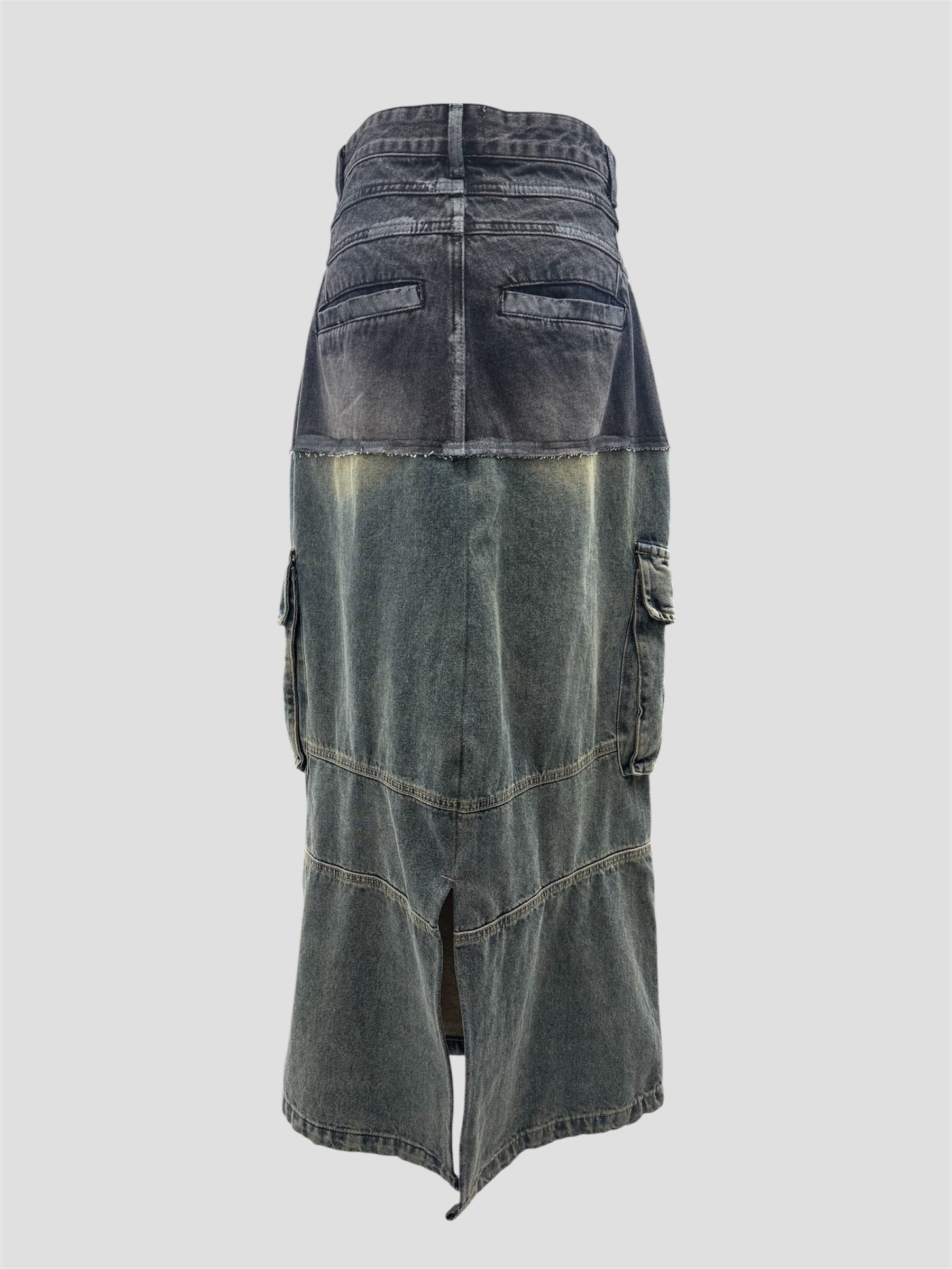 Panelled denim Skirt（Black Blue）