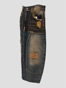 Panelled Denim Skirt(Brown Blue)