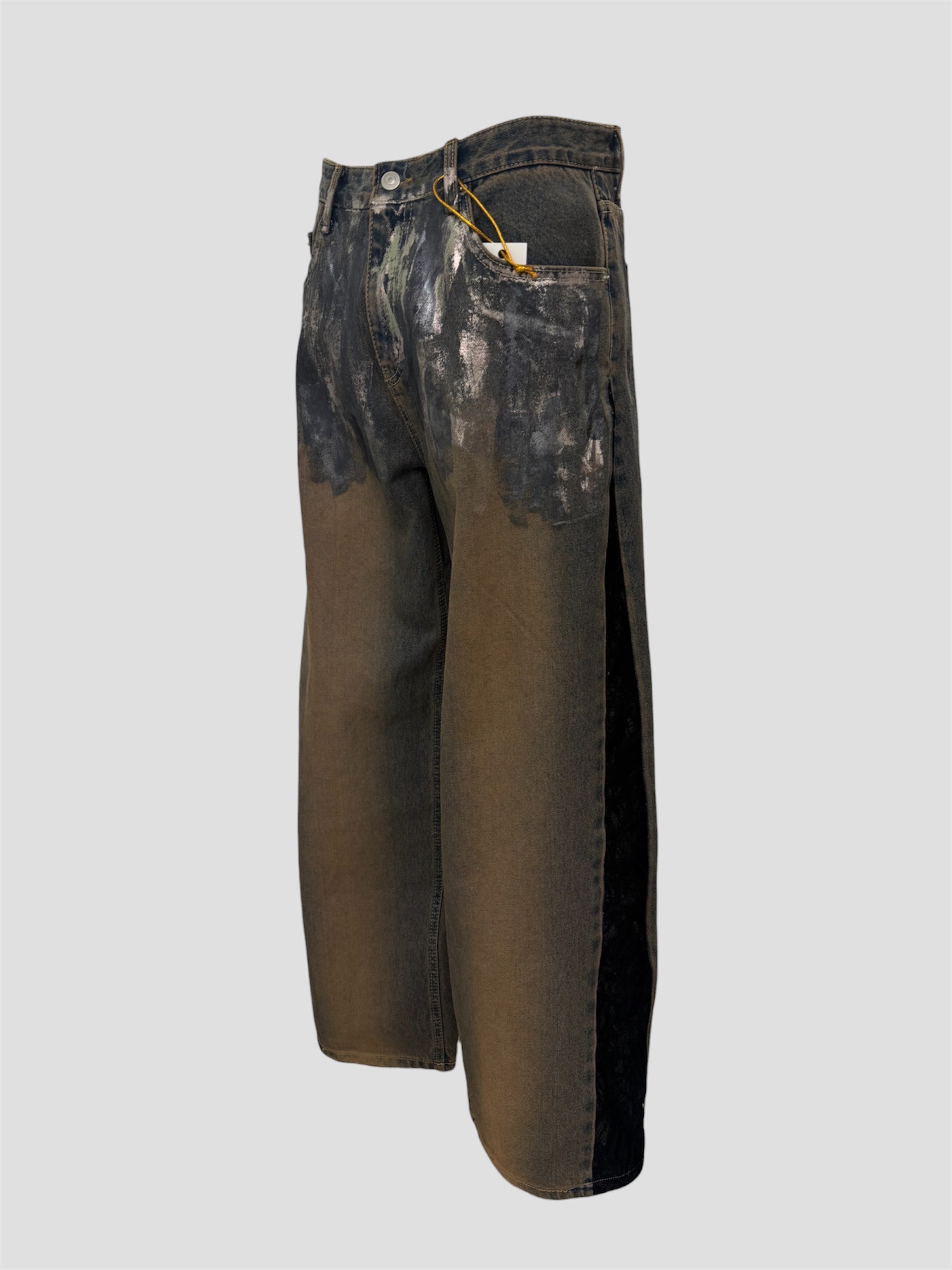 Foil stamping denim pants(Blue Brown)