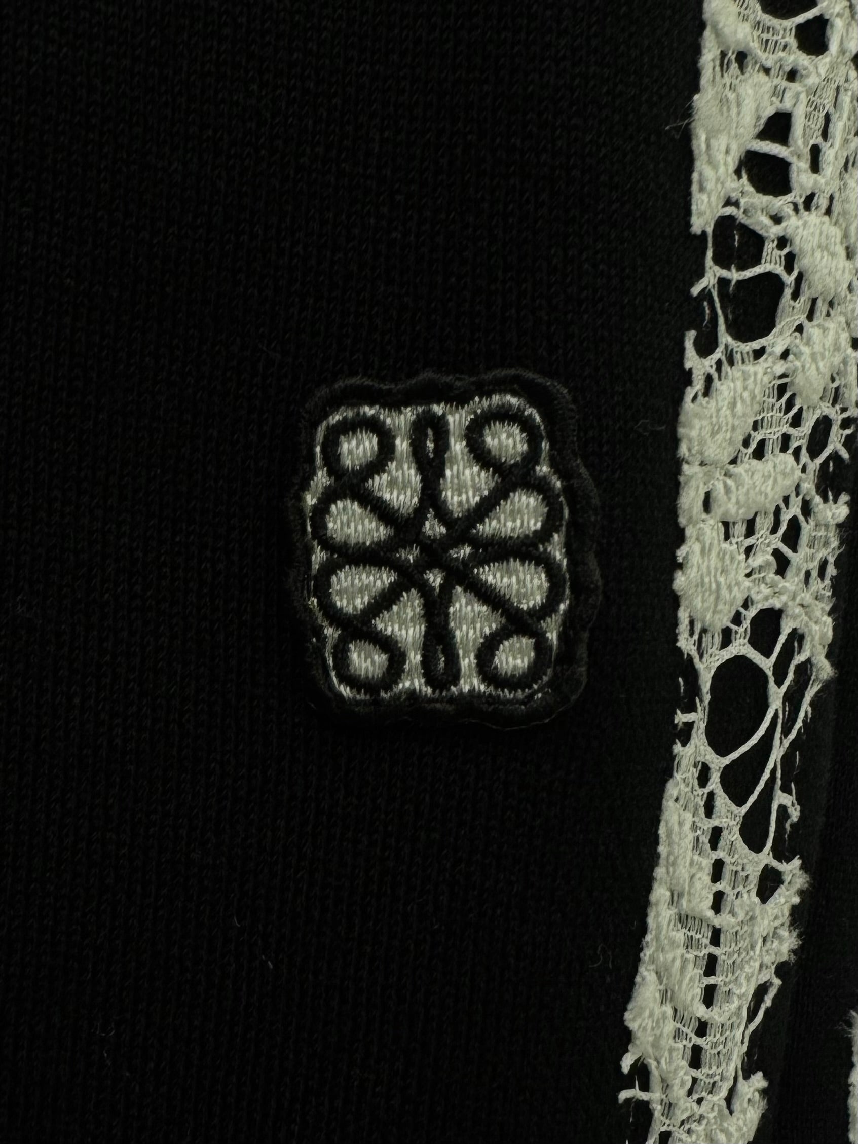 Line lace wide sweat pants(Black)