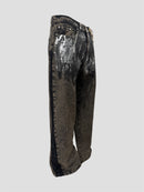 Foil stamping denim pants（Black Brown）