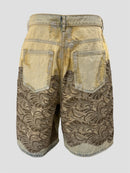 Lace-panelled denim shorts(Sky Blue)