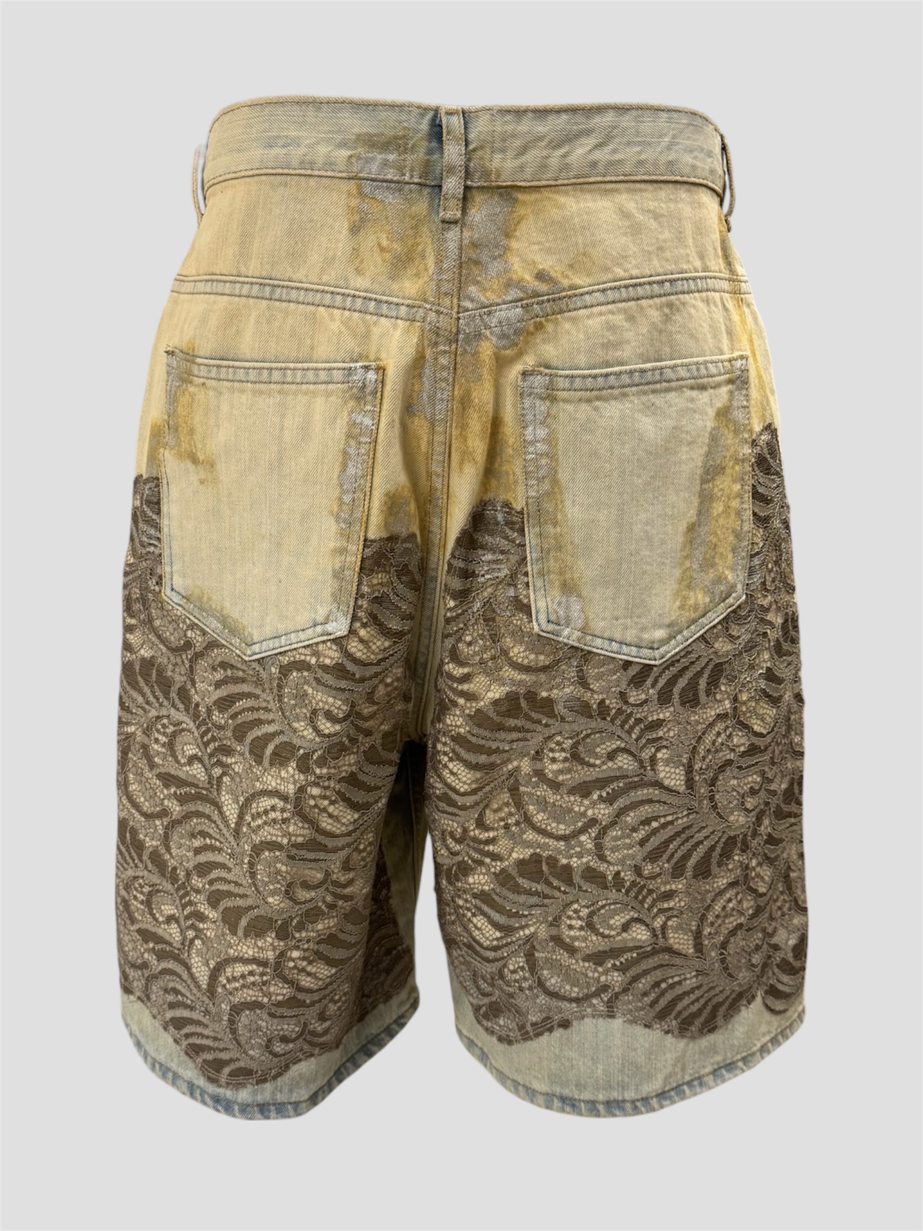Lace-panelled denim shorts(Sky Blue)