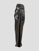 Foil stamping denim pants（Black Brown）