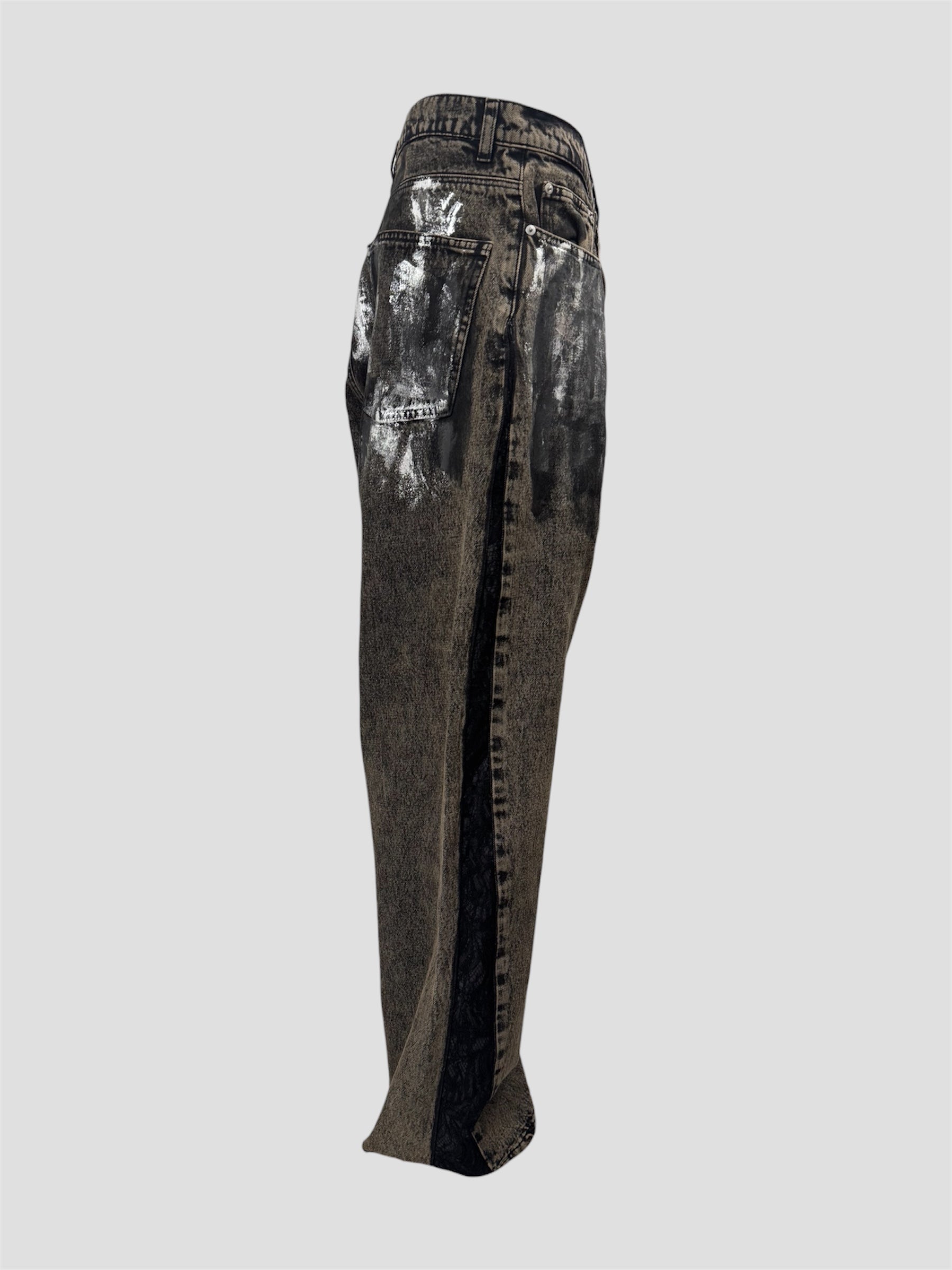 Foil stamping denim pants（Black Brown）