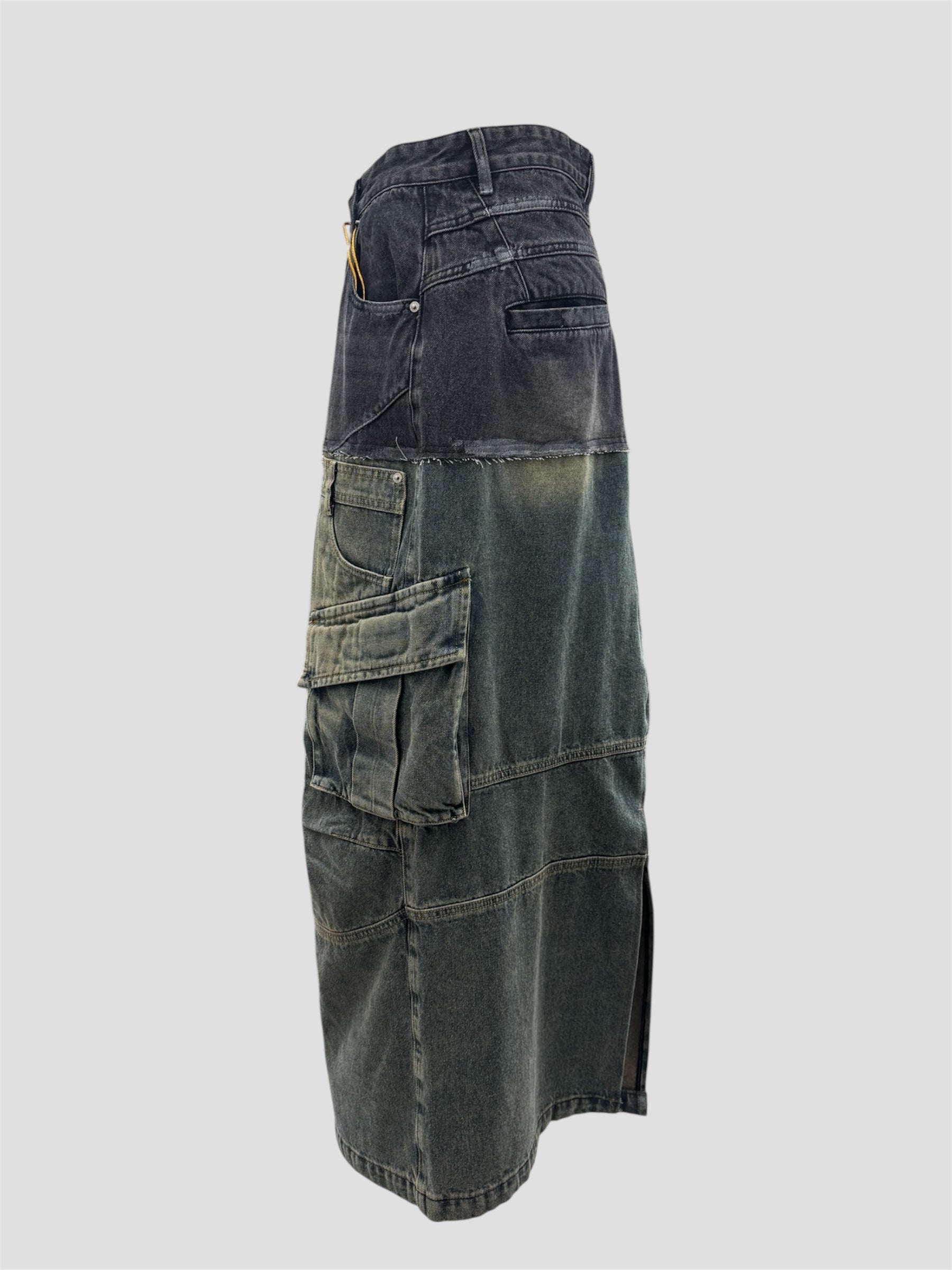 Panelled denim Skirt（Black Blue）