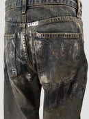 Foil stamping denim pants(Blue Brown)