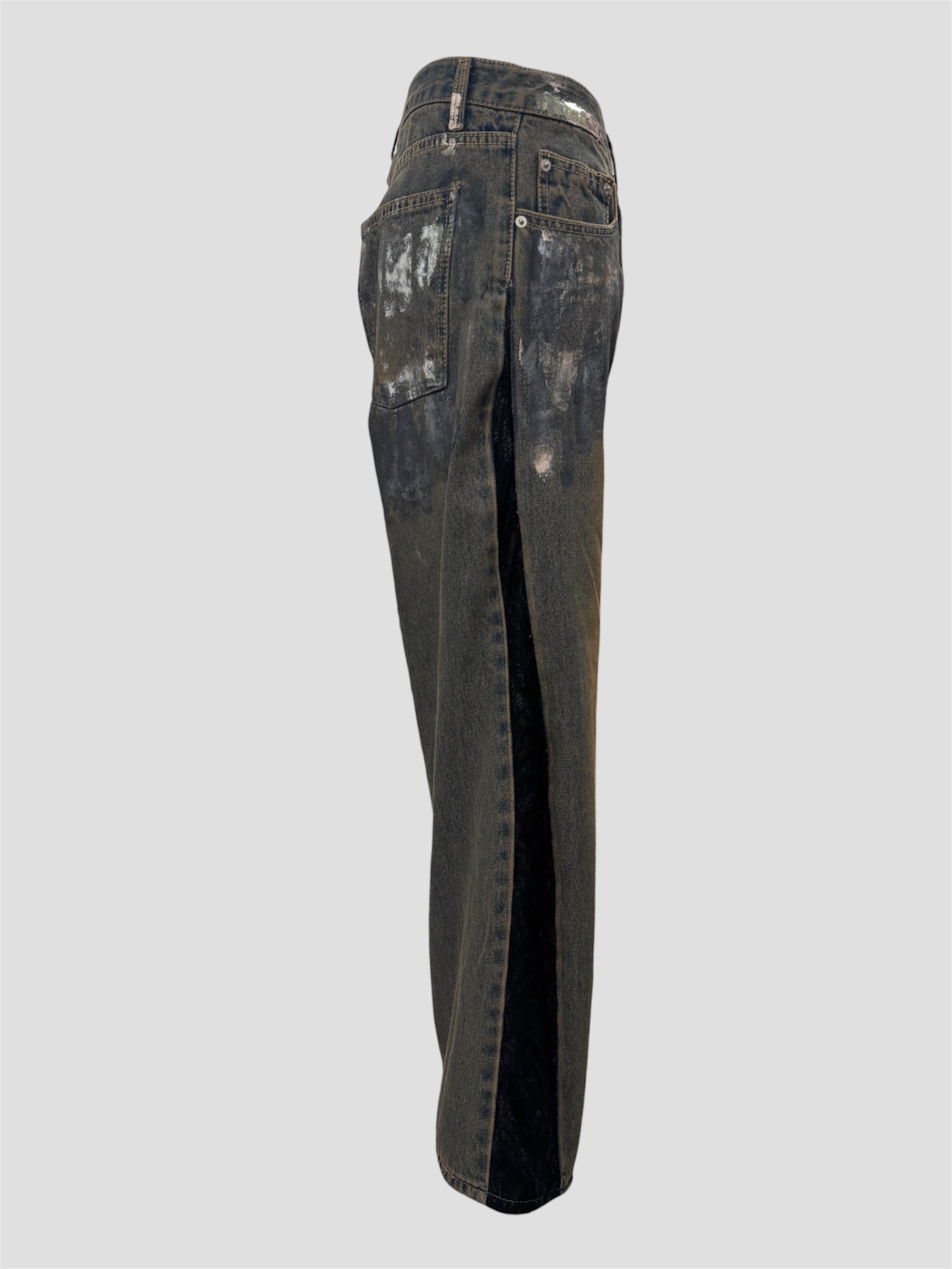Foil stamping denim pants(Blue Brown)